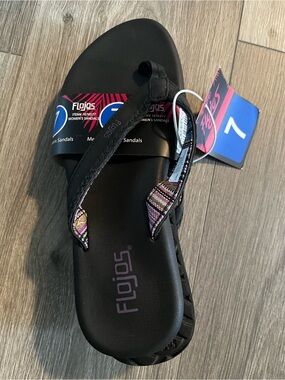 Flojos Black Sandal with Pink and Cream Woven Accent